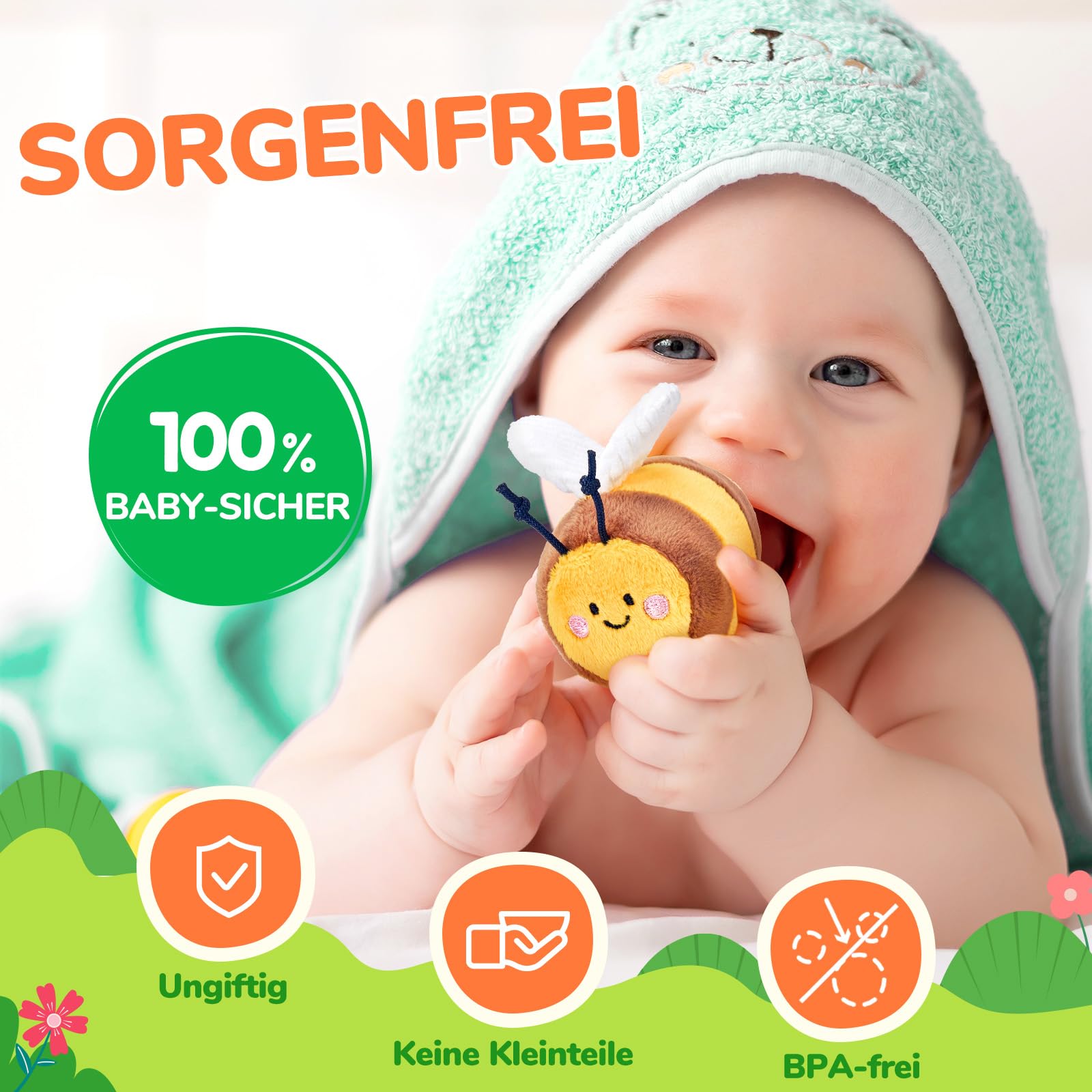 JoyCat Baby Spielzeug 6 Monate, Baby Bienenstock mit 5 Bienen, Rassel, Spiegel, Montessori Babyspielzeug ab 6 8 9 12 Monate, Motorikspielzeug Sensorik Spielzeug Geschenk für Jungen Mädchen
