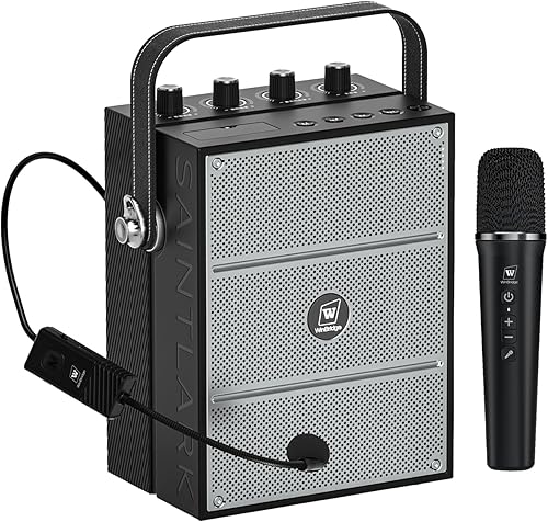 WinBridge S97 - Altavoz Bluetooth de 60 W, potente amplificador de voz inalámbrico con micrófonos duales, sistema PA portátil y máquina de karaoke