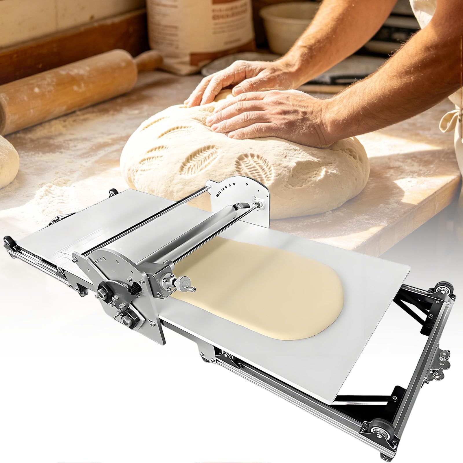 Ymnogjie Commercial Home Electric Dough Sheeter,Foldable Dough Roller Machine,Stainless,Adjustable Thickness for Croissants,Puff Pastry,Pasta Sheets,Tortillas,Roti