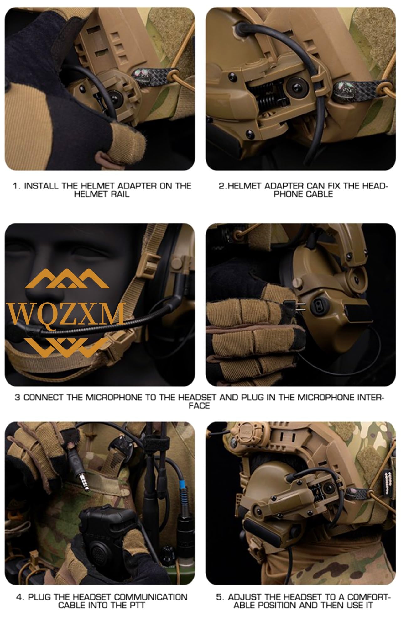 Taktyczny Zestaw Słuchawkowy Do Wojskowego Zestawu Słuchawkowego Do Radiotelefonu Słuchawki Interkomowe Dla Ops Core ARC I Team Wendym-LOK Rail(Black)