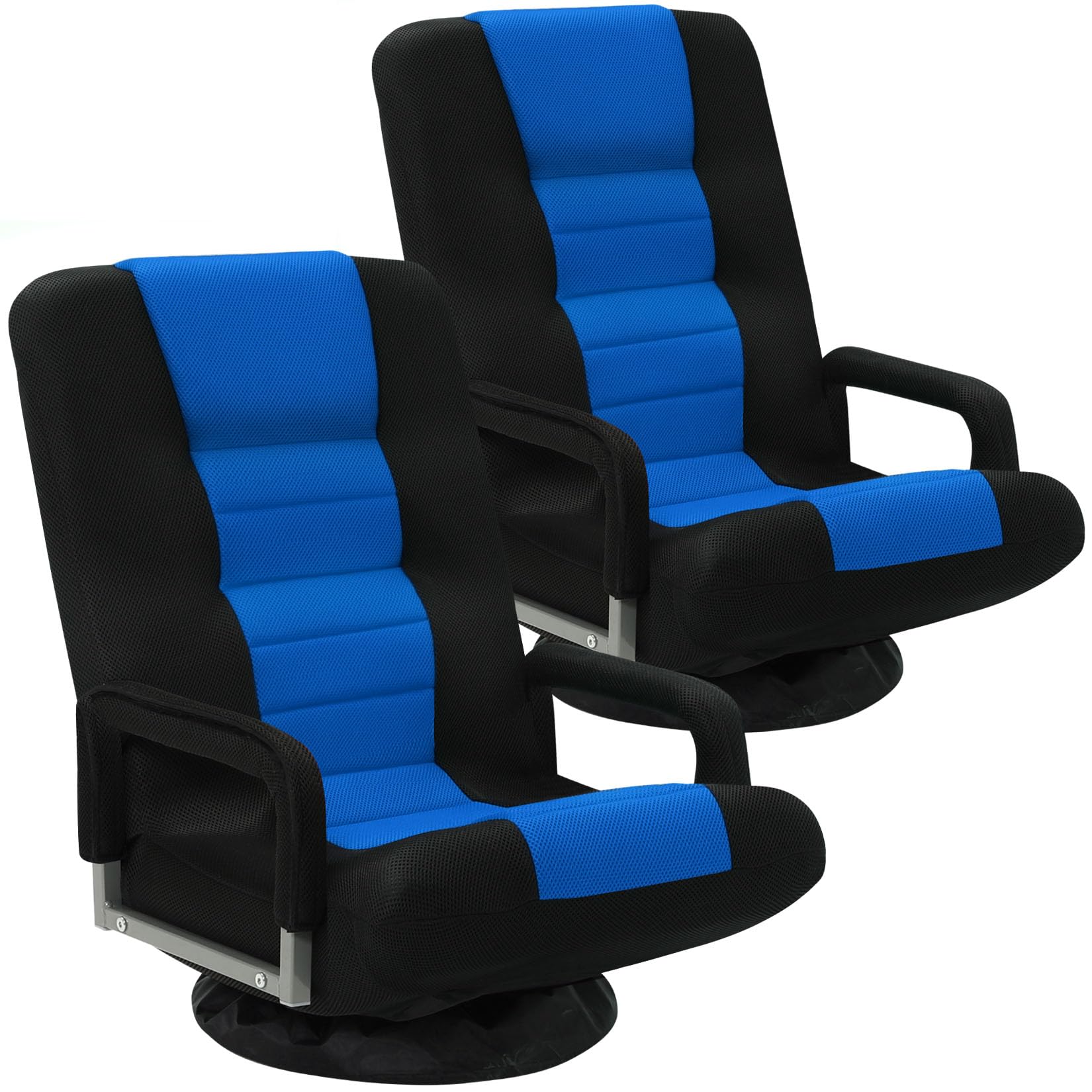 Swivel Floor Gaming Chair w/Armrests, 2 Pack Folding Video Reclining Sofa w/6 Adjustable Position, Padded Backrest & Cushion, Lazy Lounger Couch for E-Sports, Reading, Relaxing, Blue