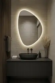 Espelho LED Irregular Decorativo, 58x43 cm, Iluminação Embutida, Design Premium (1, Suporte na Vertical)
