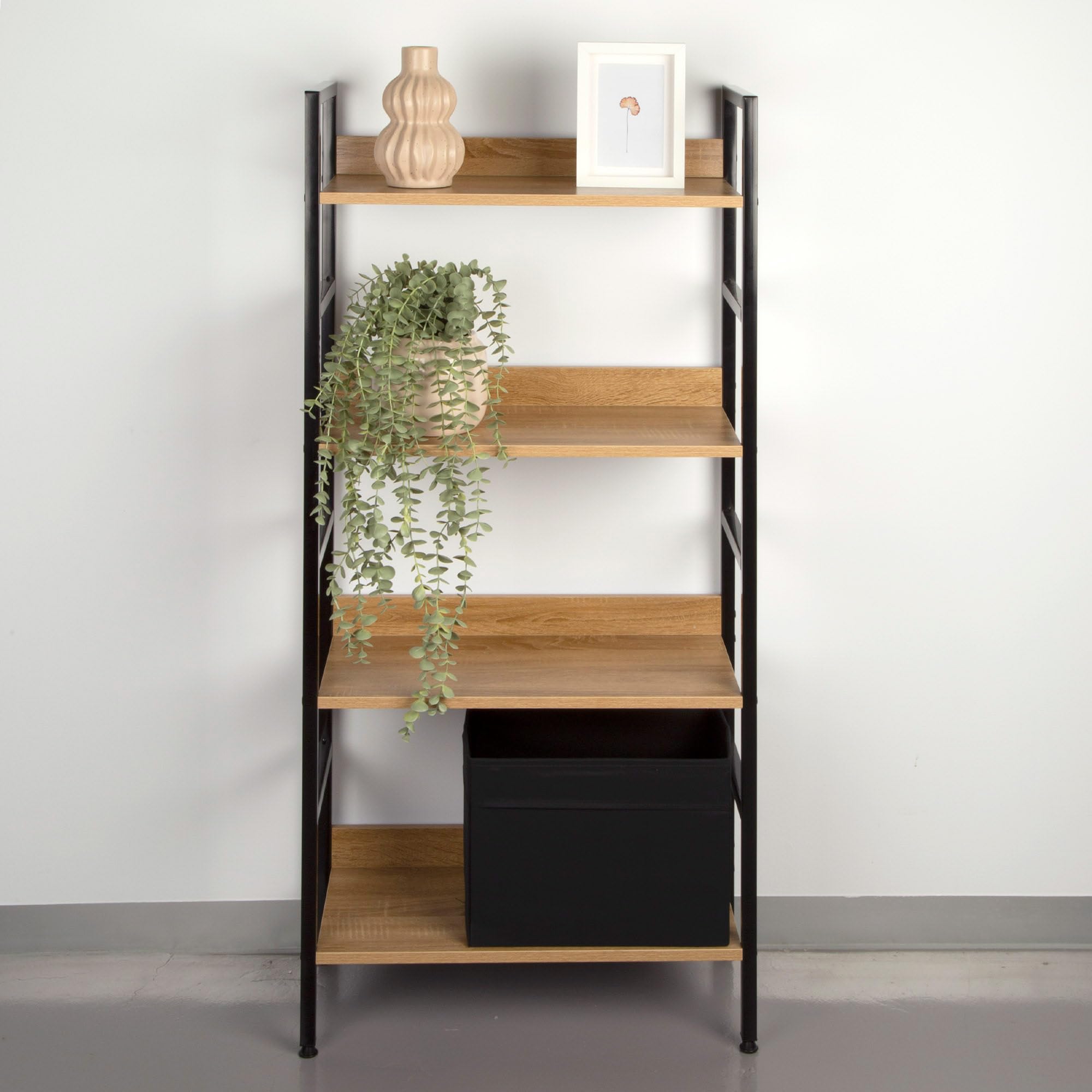 AKTIVE Max Home Lagerregal, 4 Böden, 60x28x126 cm, Stahl und Holz, einfache Montage, robust und langlebig, Nivelliersystem, Wohnzimmermöbel, Regale, Dekoration (18417)
