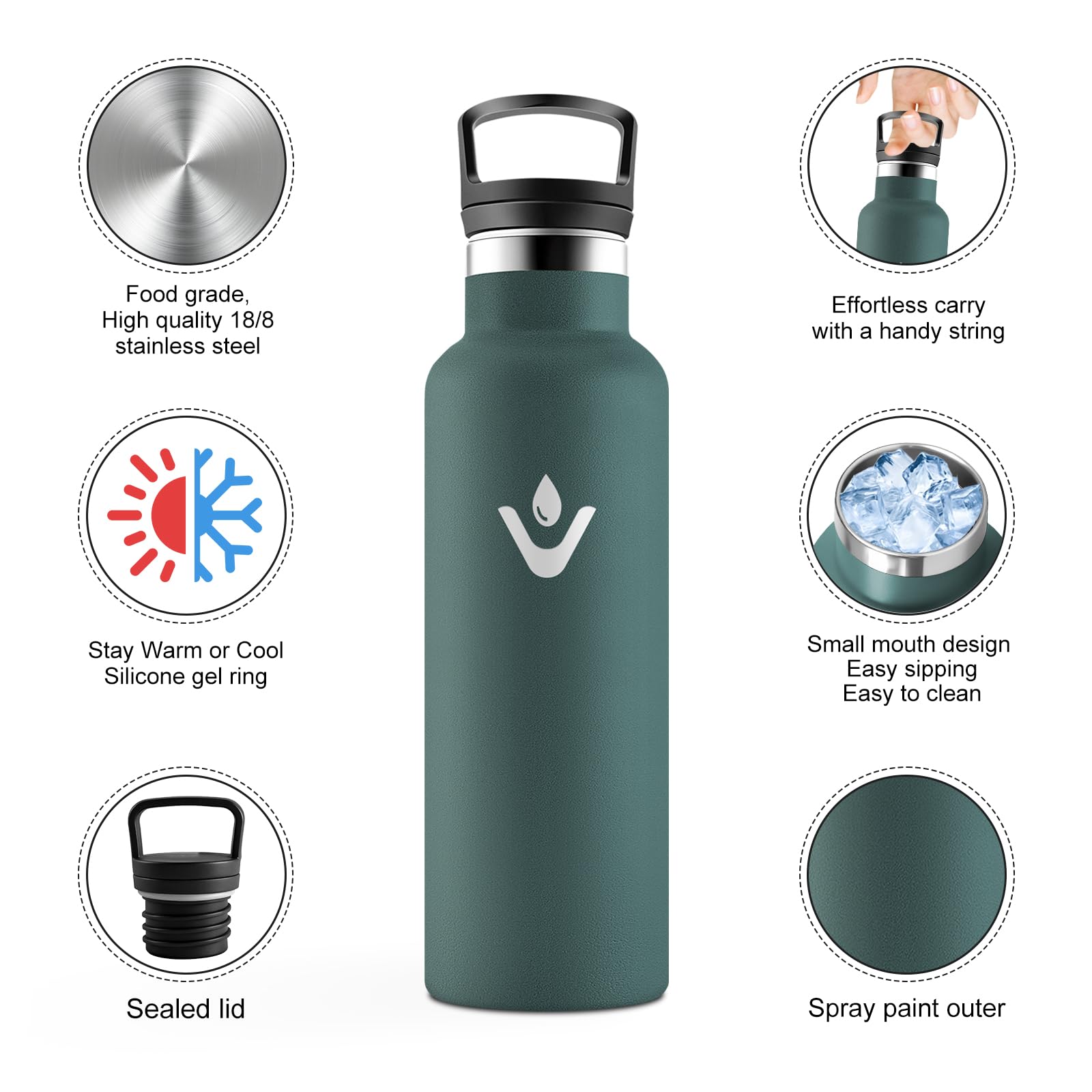 JAPORIA Borraccia Termica 750ml, Bottiglia con Cannuccia, senza BPA, Riutilizzabile, a Prova di Perdite, per Viaggio, Campeggio, Scuola, Gimnasio