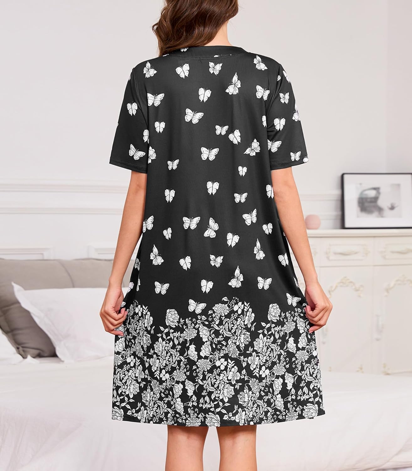 Womens Nightgown Short Sleeve House Dress with Pockets Floral Print Mumu Dress Casual Loose S-3XL - Image 5