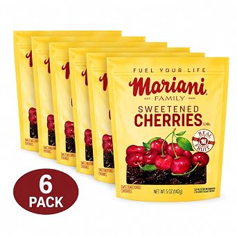 Mariani Sweetened Dried Cherries, Premium Tart & Sweet Cherry Snack, Resealable Bags, Great for Snacking, Baking & Trail Mix, 5 Oz (Pack of 6)