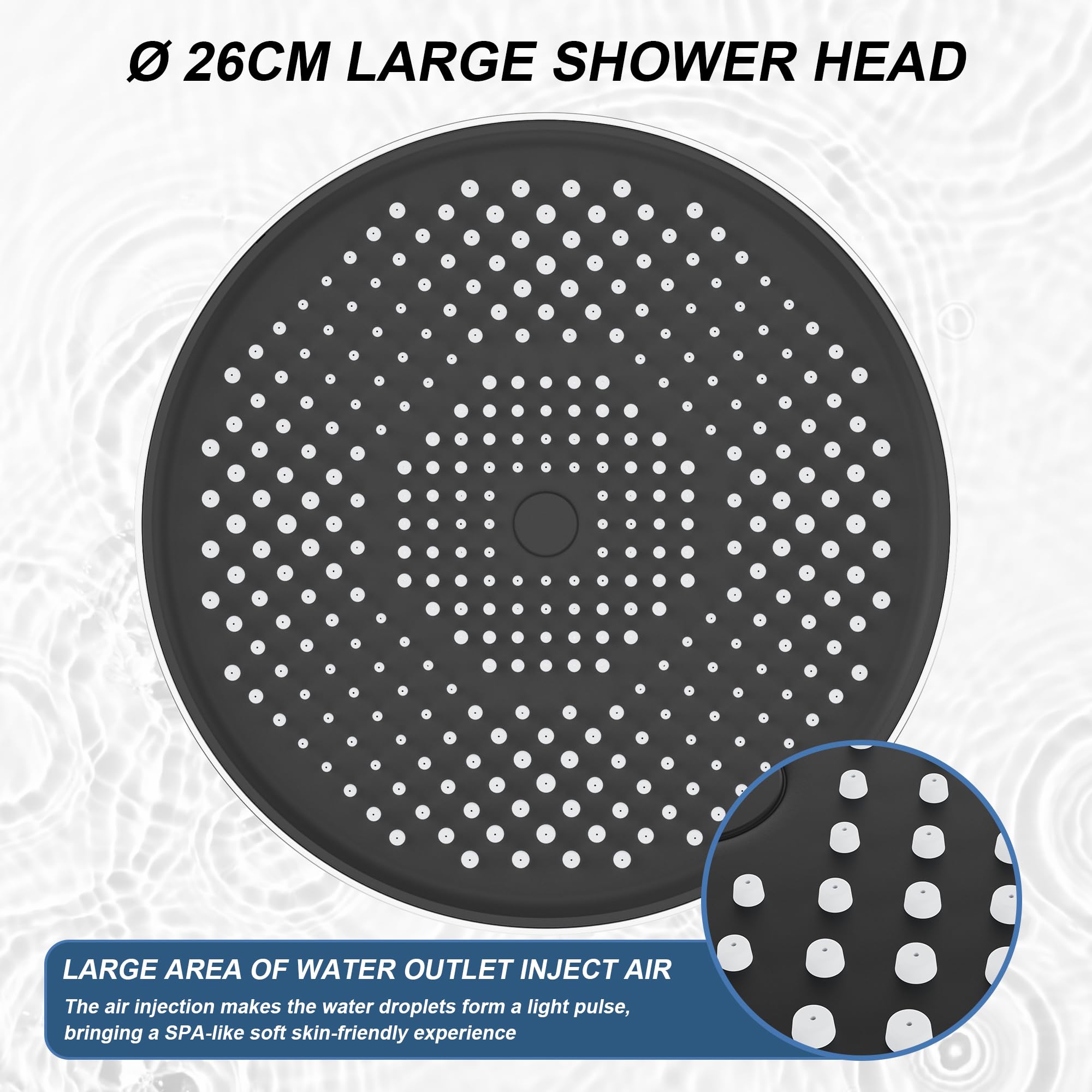 Regenduschkopf, YUANNY 10 Zoll Duschkopf Regendusche Wassersparend Universal-Kopfbrause mit Anti-Kalk-Düsen Brausekopf, Runder Großer Duschkopf Ø 26 cm，Stable ABS Chrom