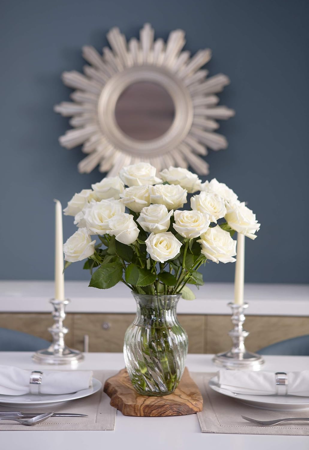 KaBloom - Bouquet of 18 Fresh White Roses Without Vase - Fresh Flowers for Birthday, Valentine's & Mother's Day