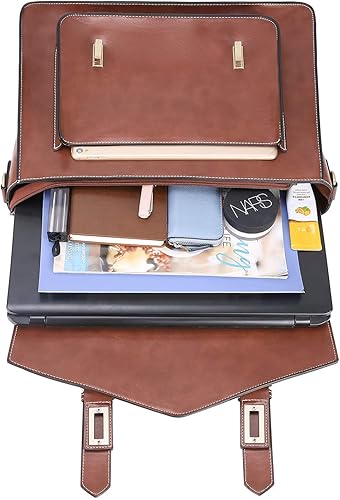 Miniatura 4 de ECOSUSI Mochila para mujer maletín de mensajero para laptop bolsa de cuero vegano bolsa de trabajo para portátiles de 156 pulgadas café