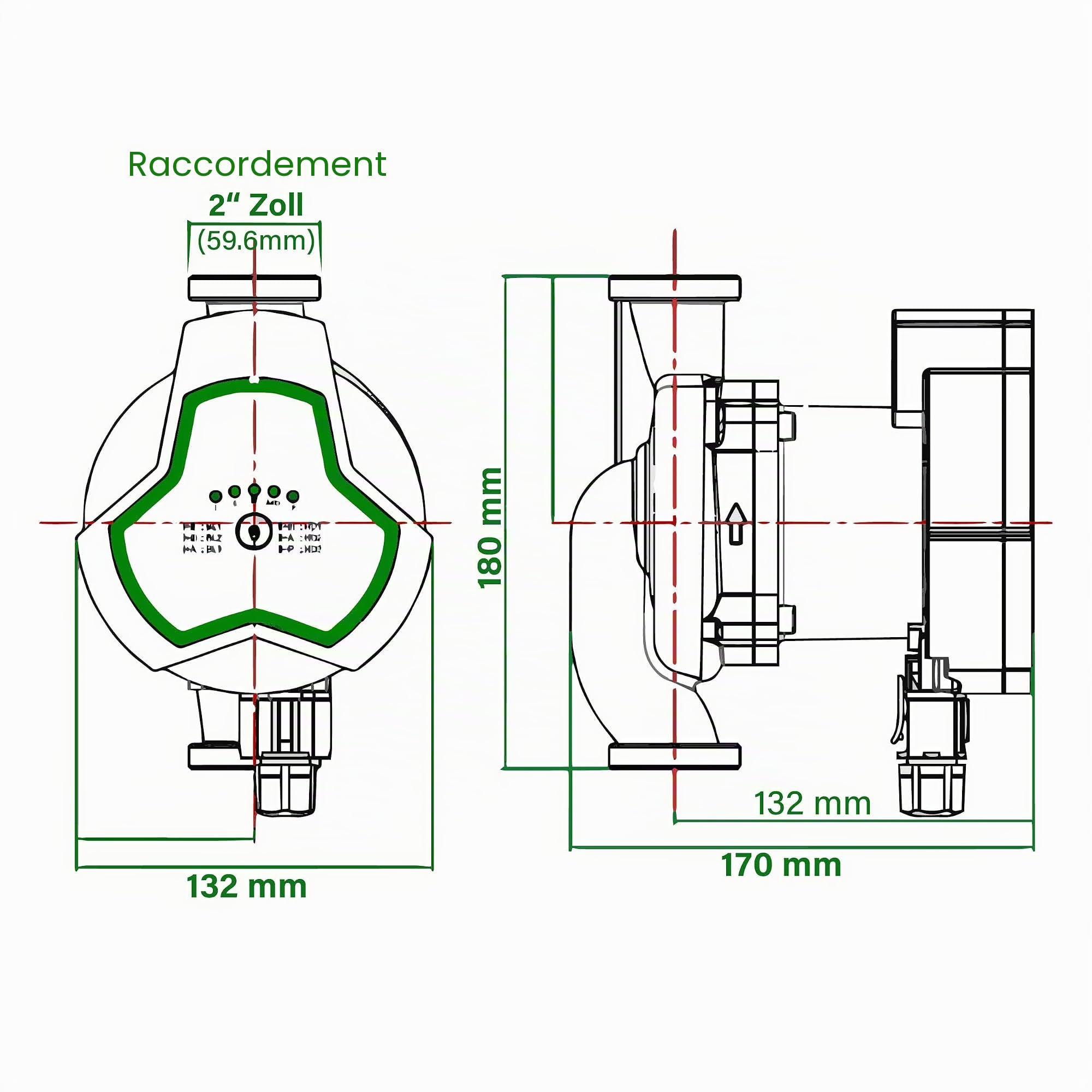 HST | Pompe de chauffage très efficace | Pompe de circulation | HST EPS 32-110/180 mm | Hauteur de refoulement 11 m | Réglage de la vitesse via signal PWM (en option)