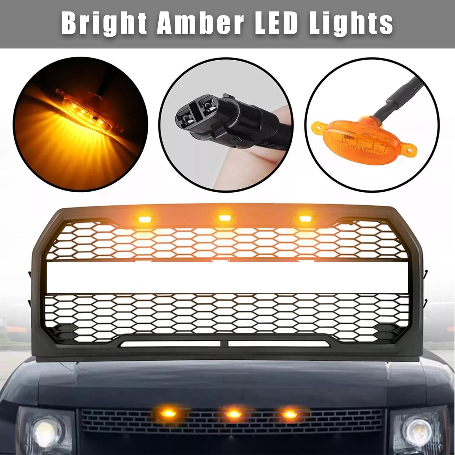 Bewild Front Bumper Grille Hood Grill With LED Lights Fit For 2009-2014 Ford F150 F-150 Pickup Modified Front Mesh Grille Assembly