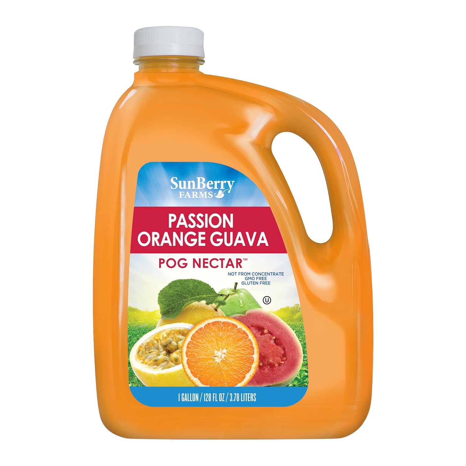 Sunberry Farms POG 128oz Passion Orange Guava Juice - Real Fruit Tropical Nectar, No Artificial Flavors, Family-Size 1 Gallon