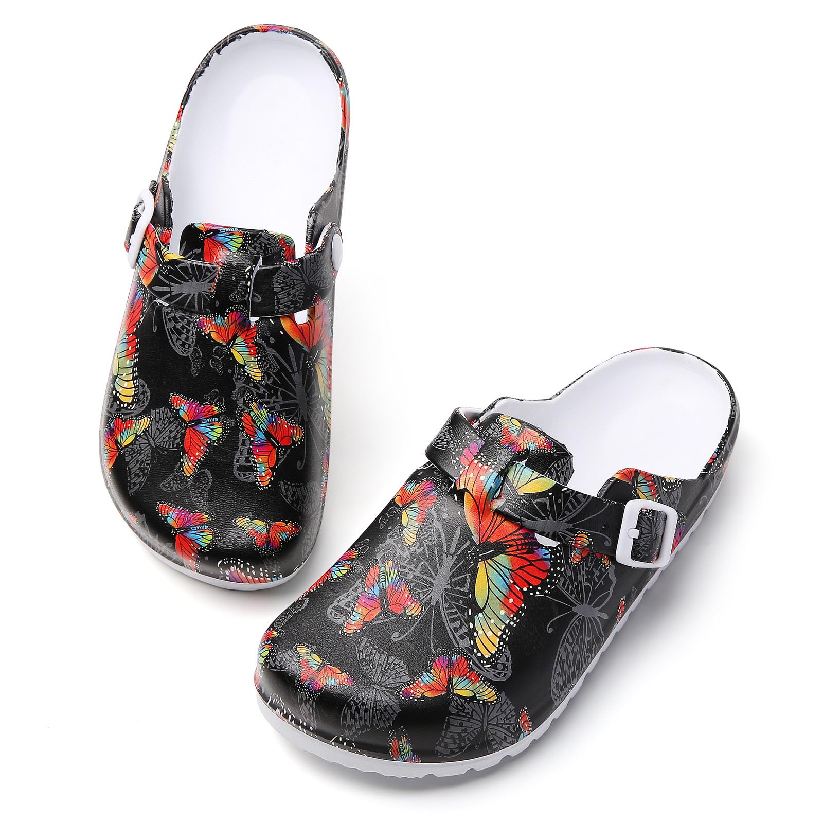 SECHRITE Sabots pour Femmes, Mules à Enfiler avec Soutien de la Voûte Plantaire antidérapantes Chaussures de Jardinage d'infirmière de Chef Cuisine, imprimées Sandales Pantoufles