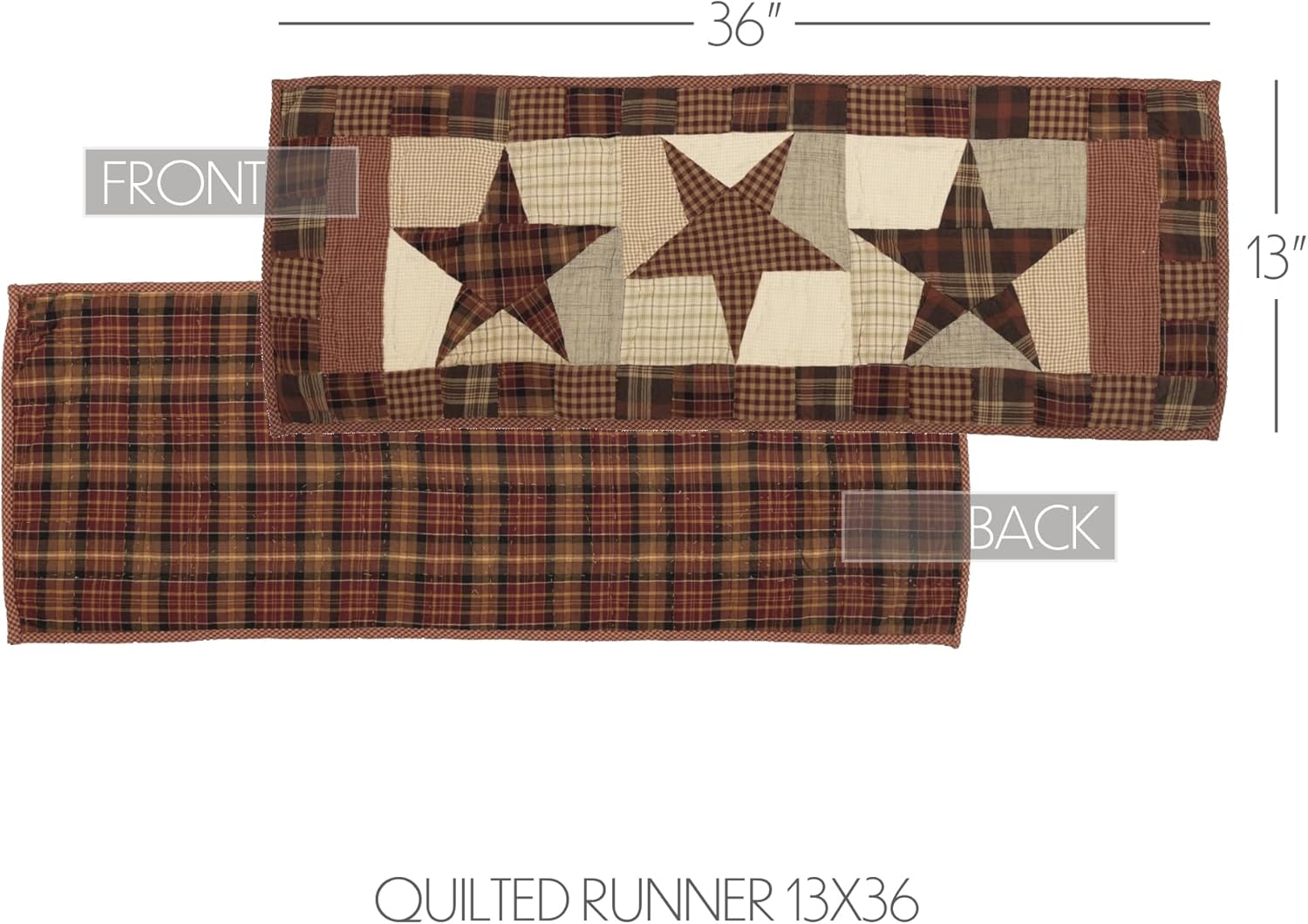 VHC Brands Abilene Country Red Independence Day Patchwork Rect Star Quilted Runner 13x36