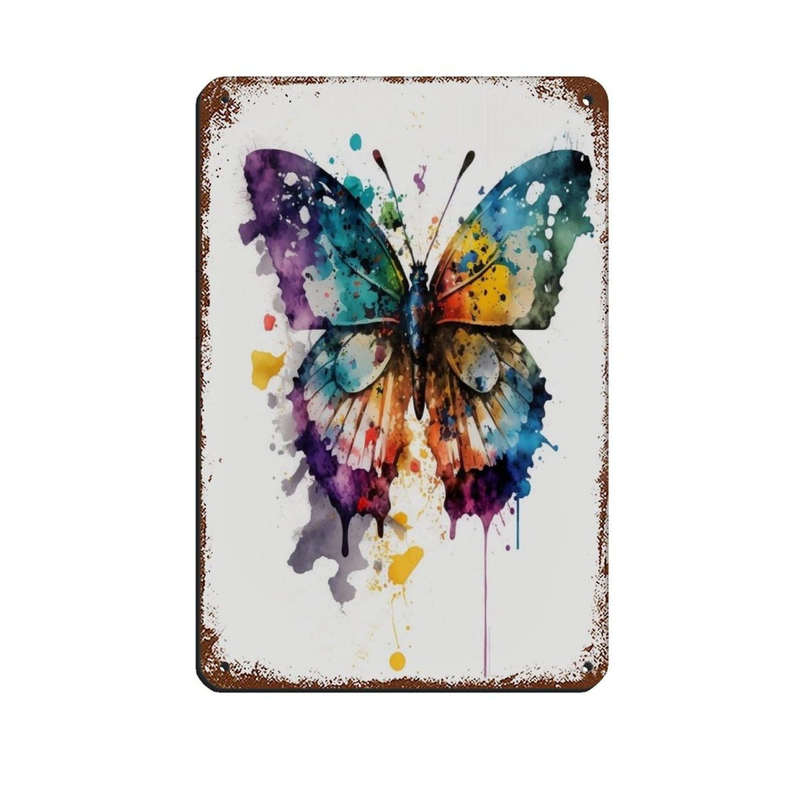 Lxwnze 20L X 30W Cm Watercolor Butterfly, Butterfly Art Poster Tin Sign Vintage Metal Pub Club Cafe Bar Home Wall Art Decoration Poster Retro 8X12inch(20X30cm)