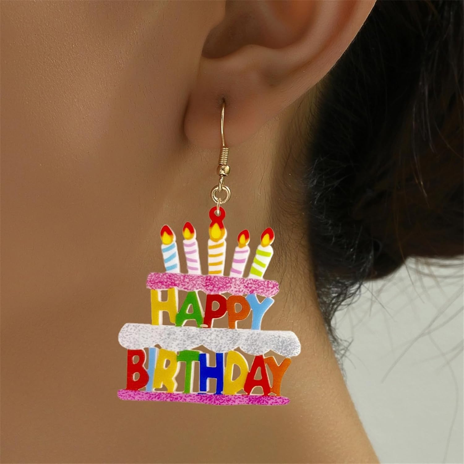 Birthday Cake Earrings Funny Sweet Colorful Acrylic Cakes Candle Happy Birthday Letter Lightweight Dangle Drop Earrings for Women Celebration Birthday Party Holiday Fashion Jewelry Gifts - Image 2
