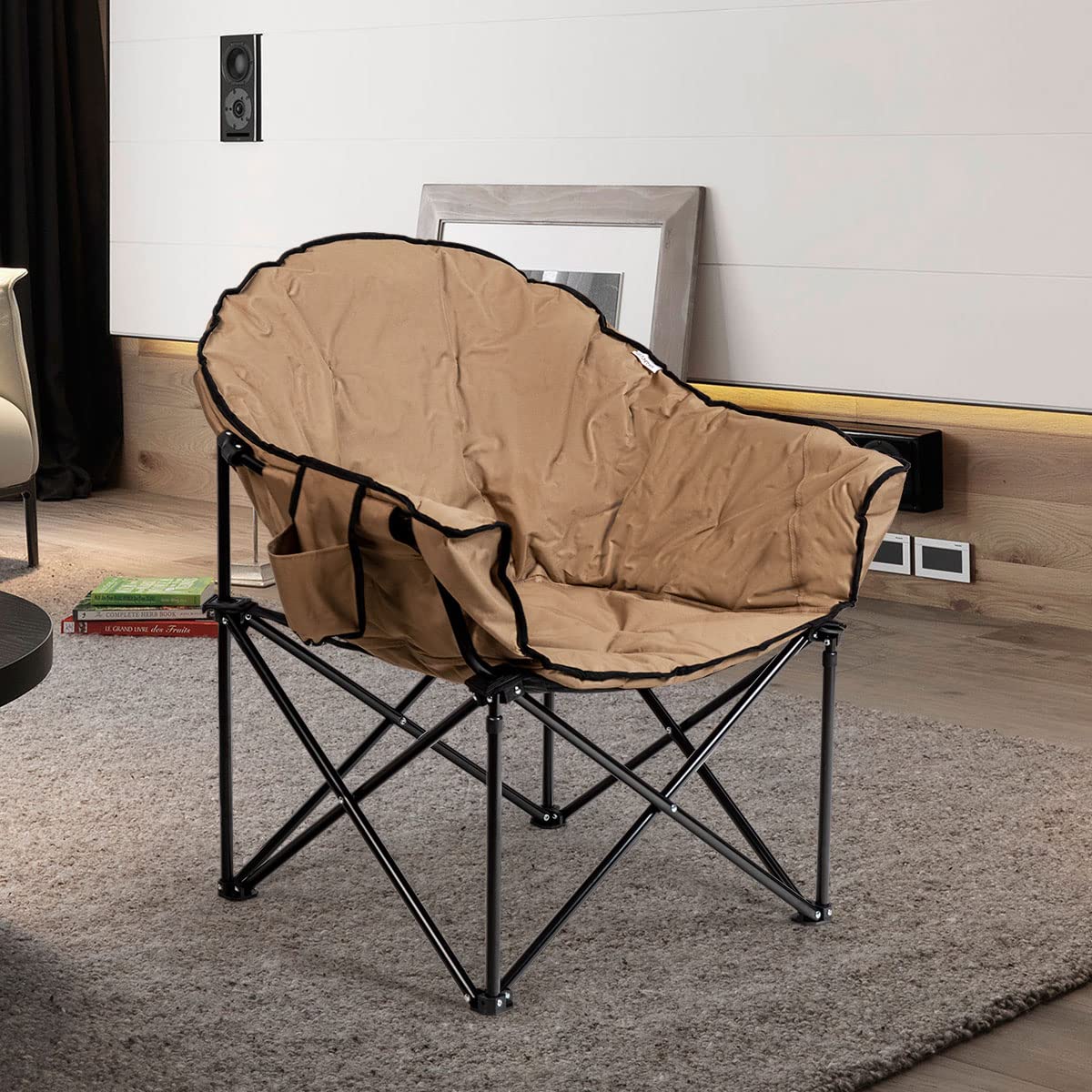 COSTWAY Übergroßer Campingstuhl 200KG Belastbar, faltbares Campingsofa mit Getränkehalter, Campingsessel mit hoher Rückenlehne, gepolsterter Klappstuhl, Moonchair für Outdoor, Garten, Camping