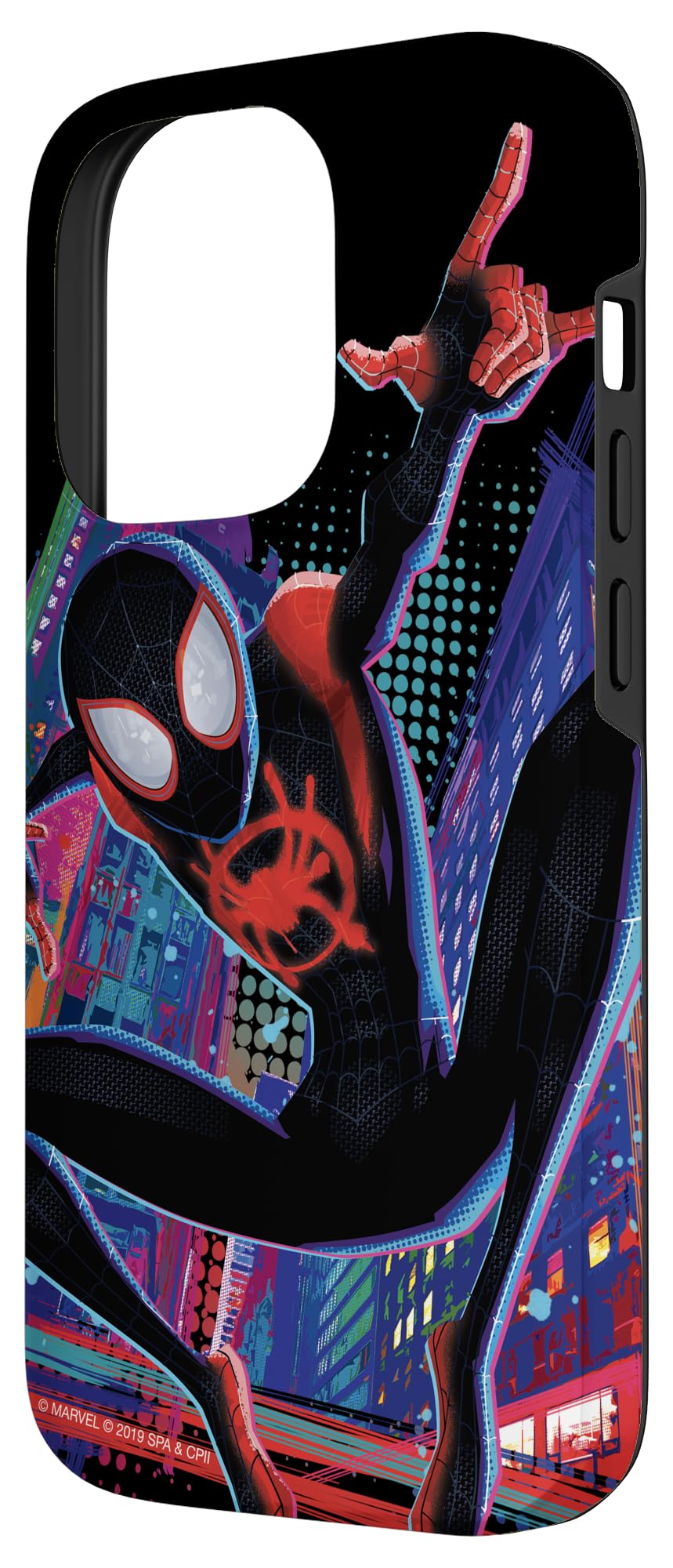 Custodia per iPhone 14 Pro Marvel Spider-Man nella città di Spider-Verse Miles Morales