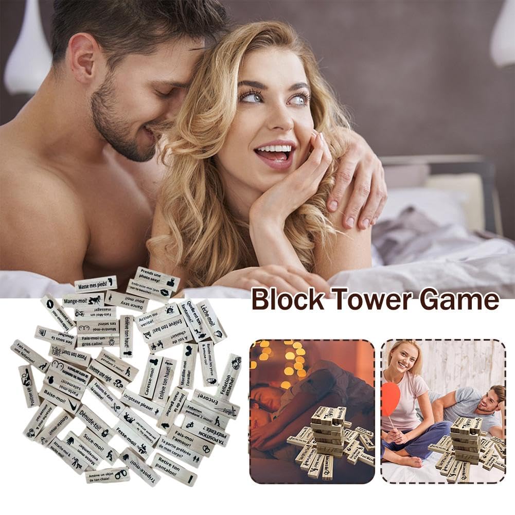 Jeu De Blocs Coquins – 48 Pièces – Tour D'empilage En Bois – Pour Couples – Français – Cadeau Original