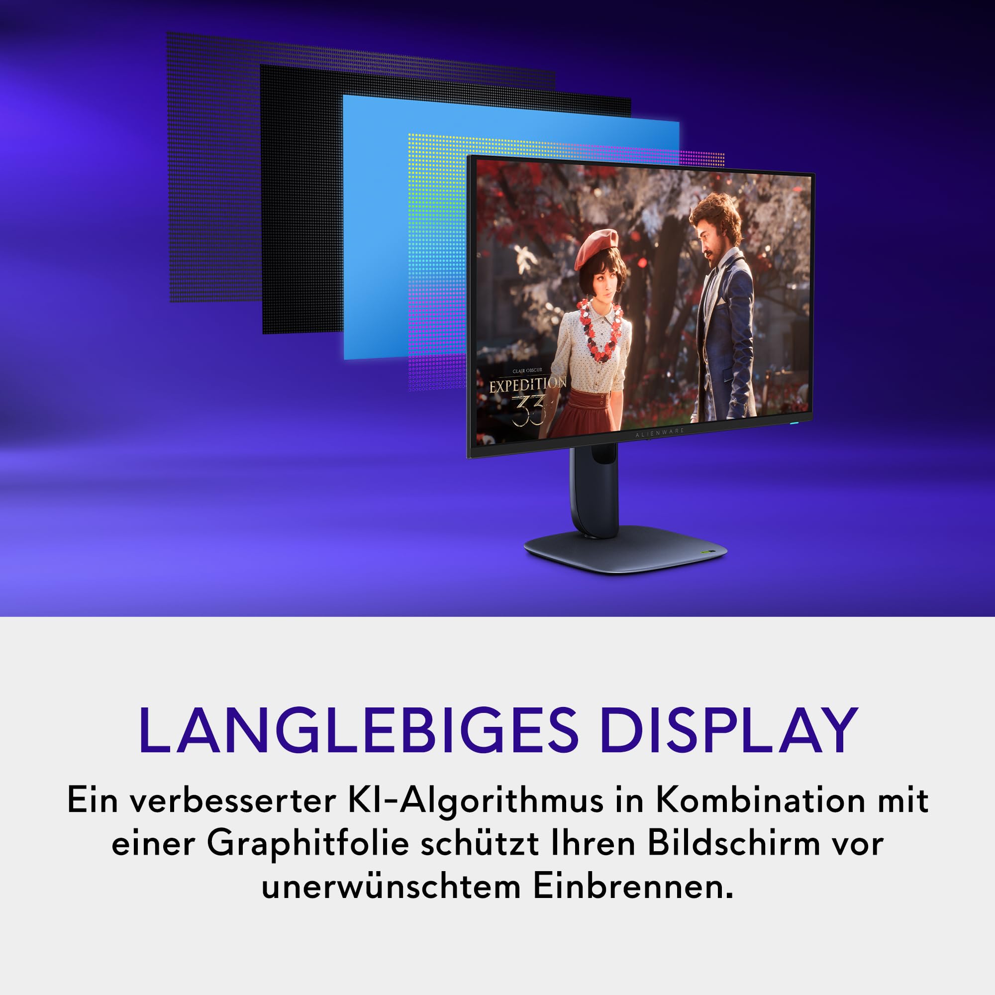 Alienware 27 Gaming Monitor AW2725Q, 3840x2160, 240Hz, QD OLED, 0.03ms | Dolby Vision, VESA DisplayHDR True Black 400, 99% DCI-P3, 1000 cd/m2, 100x100 mm, 2 HDMI 2.1, USB-C 15W, verstellbarer Stand