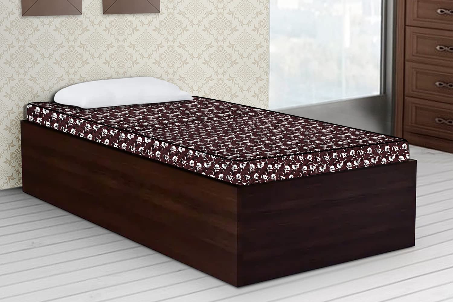 The Furnishing Tree Polyester Mattress Protector Waterproof Size WxL 36x72 inches Single Bed one Unit Floral Pattern Dark Brown-image-33