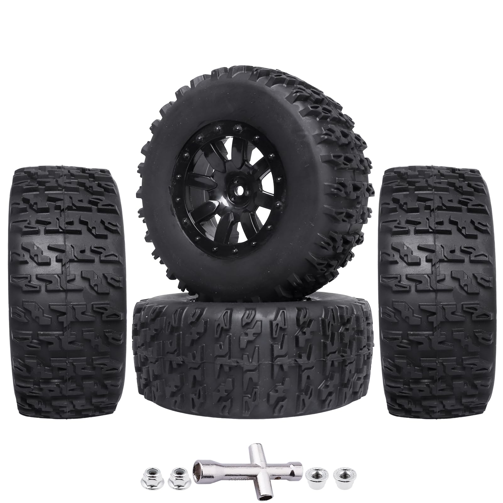 RC Wheel Set 4pcs Tires and Wheels Rims Pre-Glued SCT Tires for 1:10 RC Short Course Truck Slash 4x4 2WD VKAR 10SC HPI Losi SCT Redcat Blackout SC (Style A)