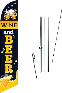 Wine And Beer Liquor Swooper Advertising Feather Flag Eye Catching Banner Sign for Business and Marketing Complete Set with 15 ft Pole Kits and Ground Spikes