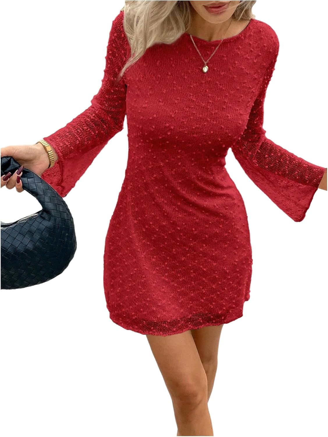 Floerns Women's Mesh Long Sleeve Mini Dress Crew Neck Graduation Party Bodycon Dress