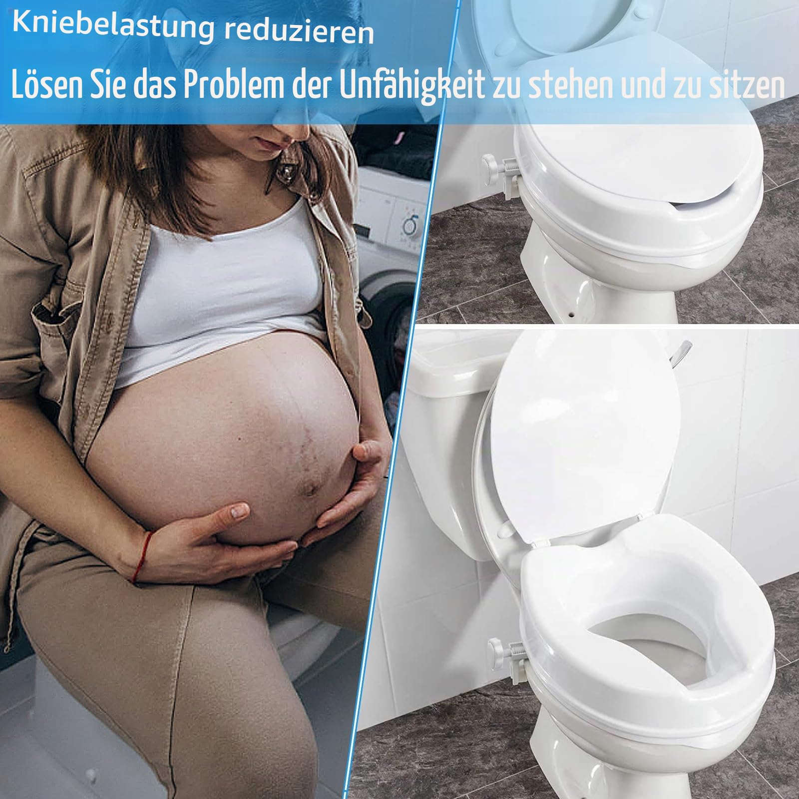 Toilettensitzerhöhung mit Deckel, Sitzerhöhung Toilette Erwachsene, erhöhte Toilettensitze für ältere und behinderte Menschen, WC Sitzerhöhung für Senioren (10 cm)