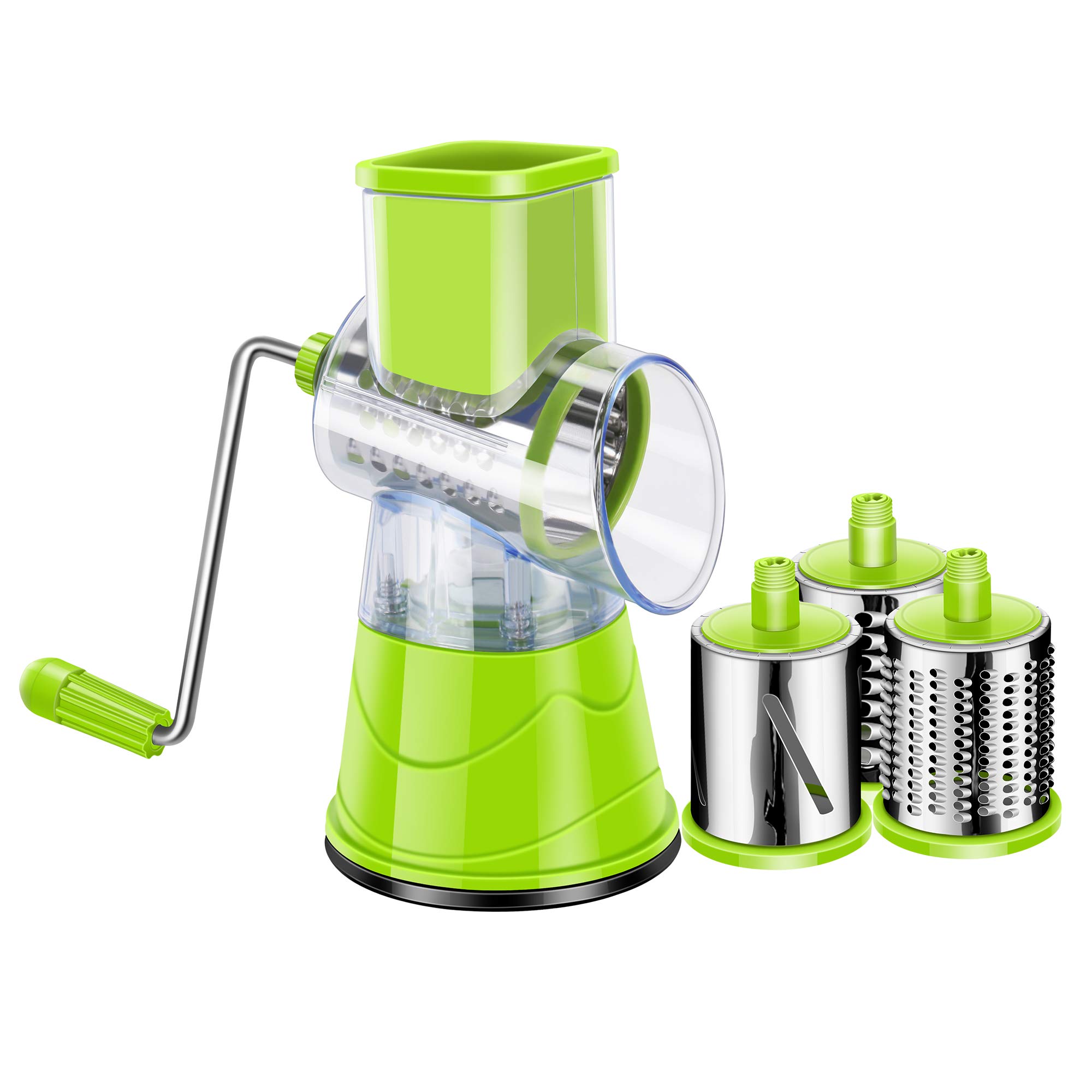 Wallmaster ChefHachiro Manual 3-in-1 Rotary Food Processor, Manual Cheese Drum Grater, Hand-powered Meat Grinder Slicer, Easy to Clean Oriental Kitchen Appliance with 3 Drum Blades Kitchenware Set