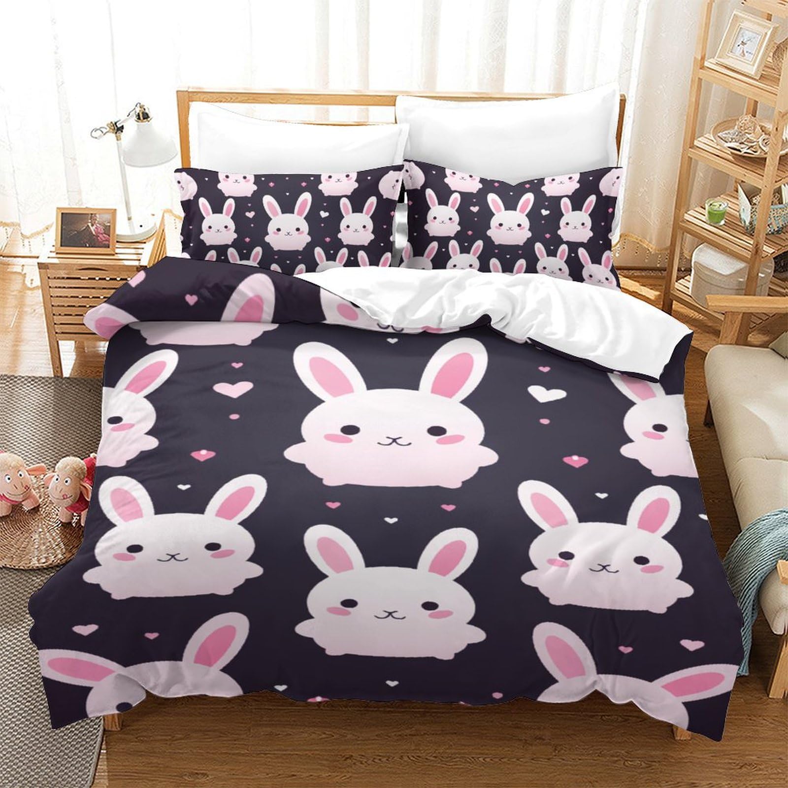 Housse de couette lapin avec fermeture éclair parure microfibre anti-plis
