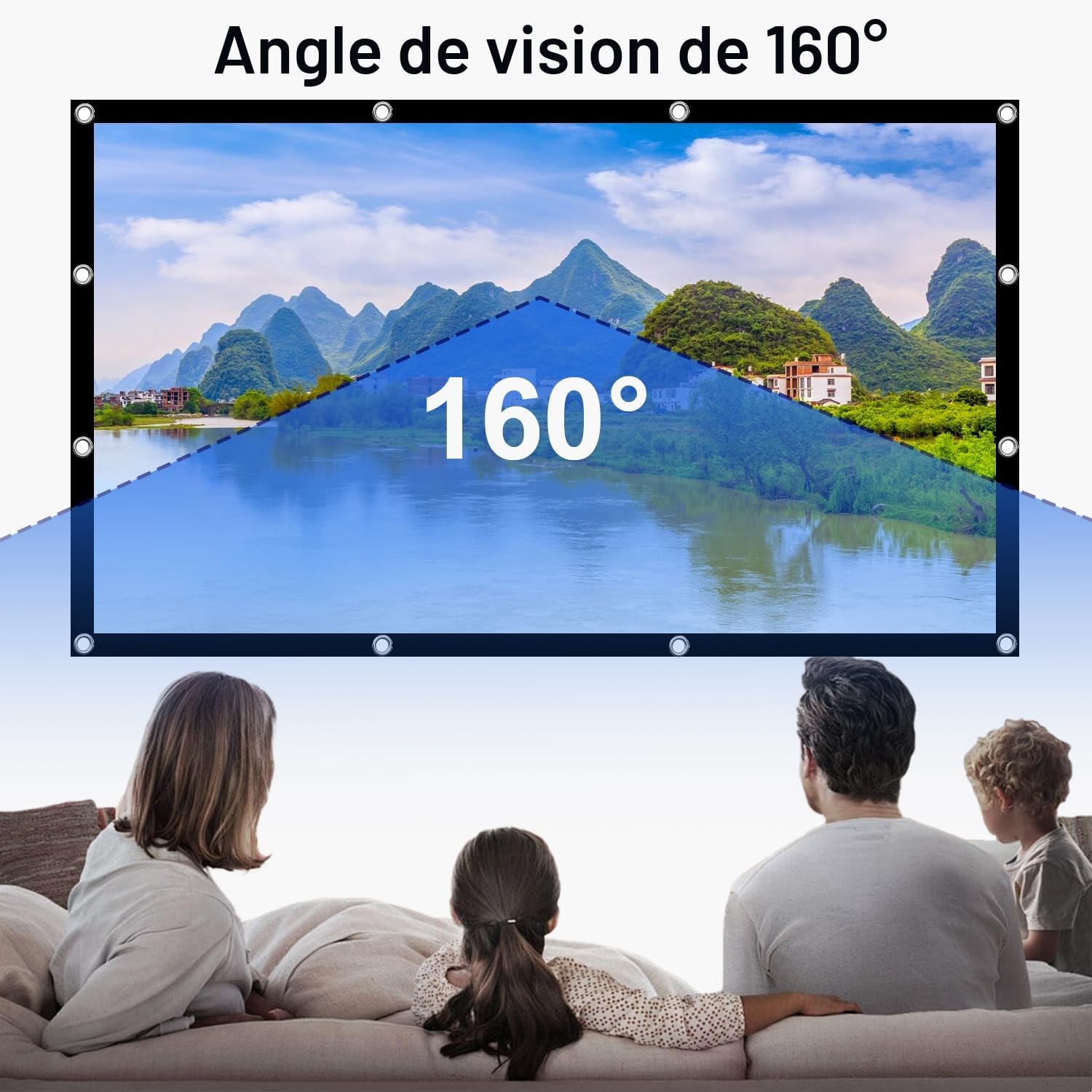 100" Écran de Projection,16: 9 4K HD, Portable Pliable Extérieur pour Vidéoprojecteurs Écran 88" x 48" (221 x 125 cm), pour Cinéma Maison, Commercial, Fête, Bureaux, Nuit de Cinéma