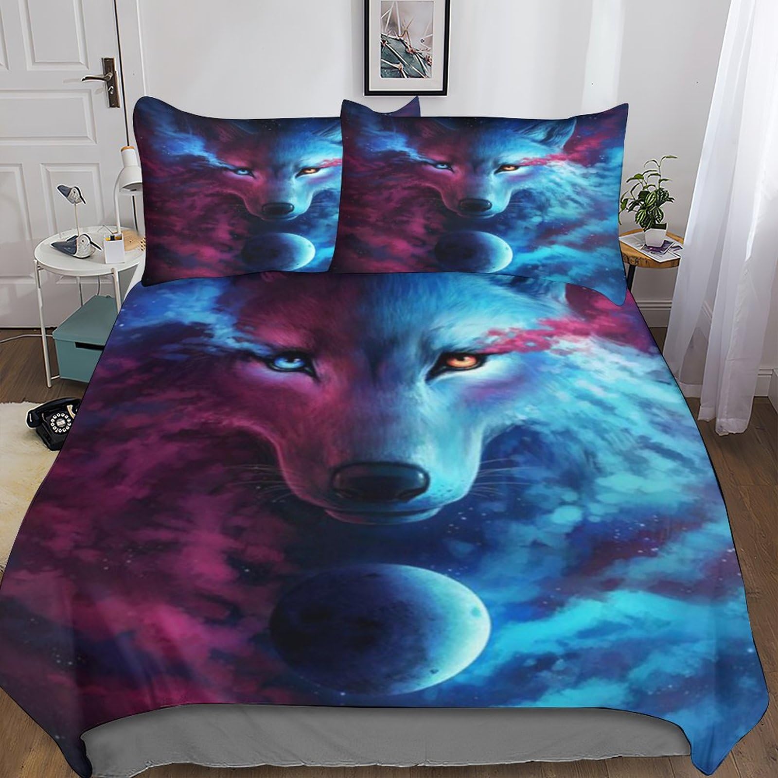 Couette loup galactique en microfibre 3D premium avec fermeture éclair solide