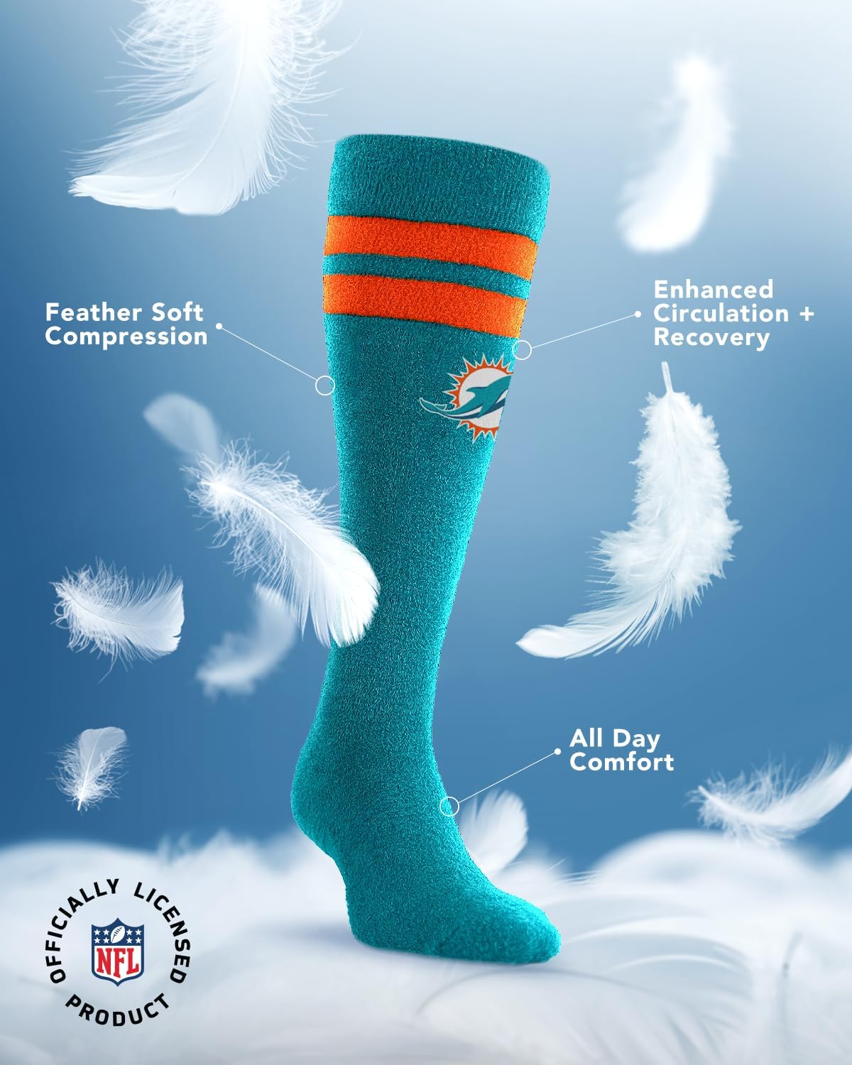 For Bare Feet NFL MIAMI DOLPHINS Cozy Feather Compression Varsity Stripe Team Color Large/Extra Large - Image 3