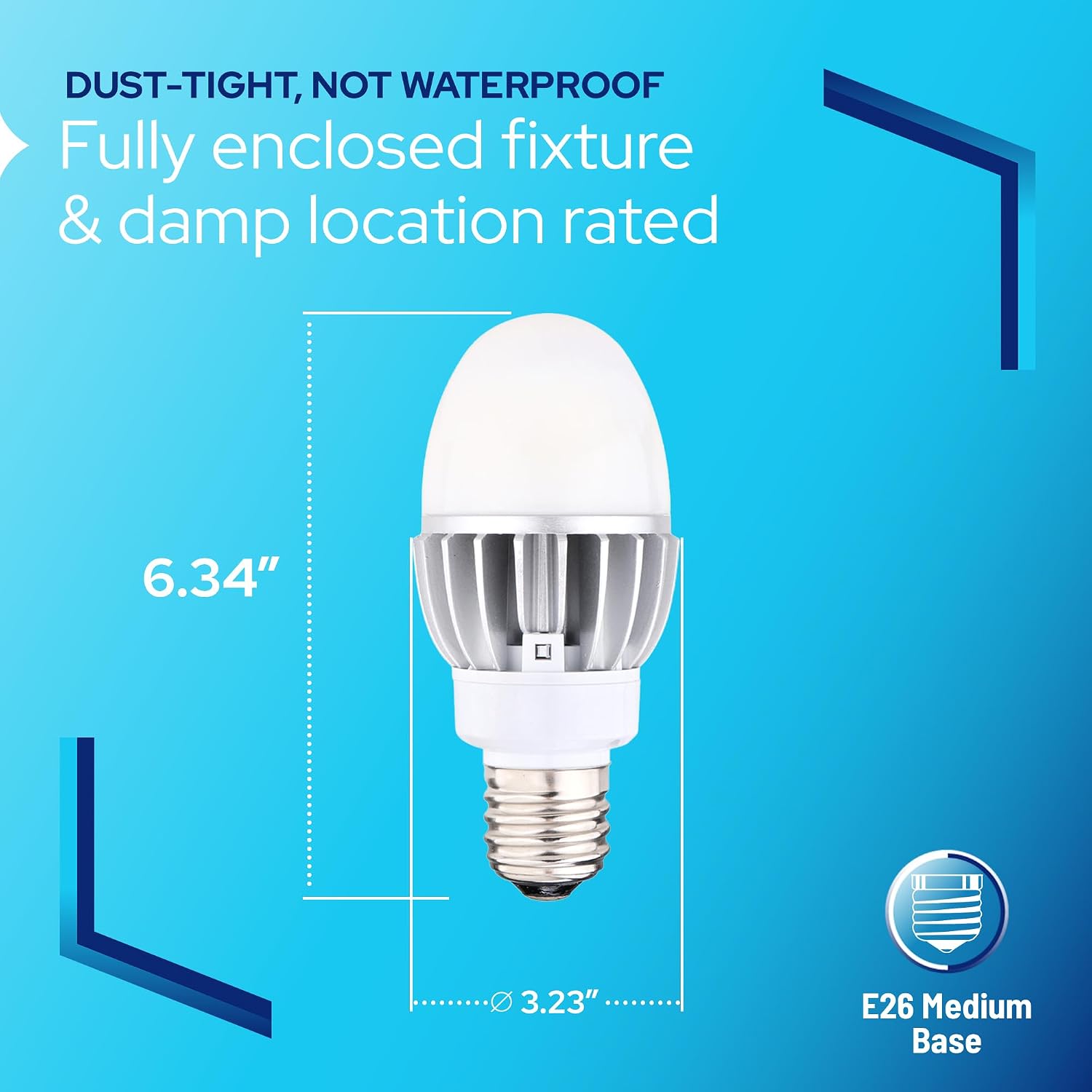 KASTLITE 25 Watt Commercial LED Light Bulb, 100W Equivalent HID Replacement – 5000K Daylight White 3750 Lumens E26 Base Dimmable IP60 UL Listed Lamp for Warehouse Outdoor Barn Work Garage, 120-277V