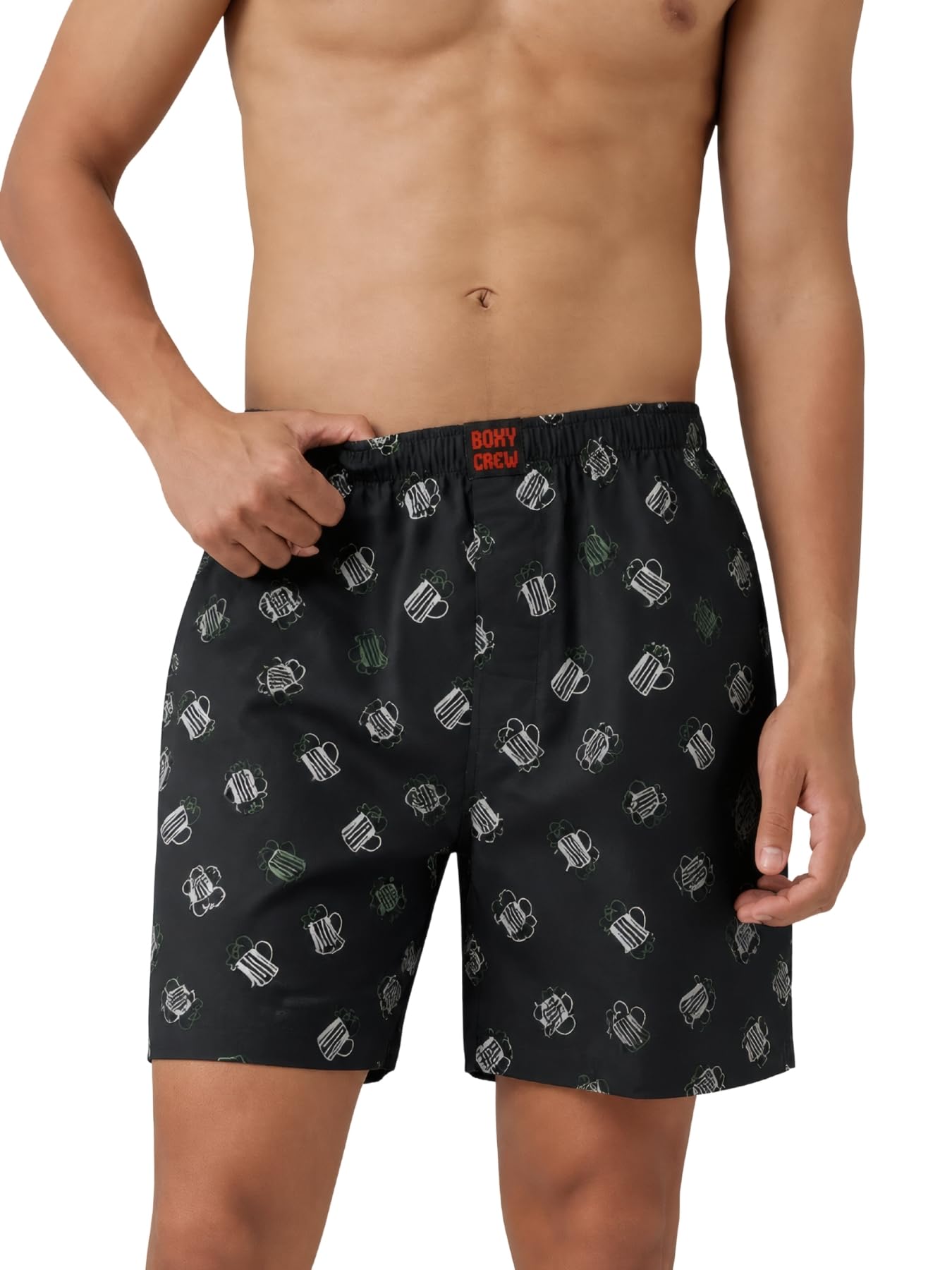 Men's Printed 100% Cotton Boxer Shorts | No-Mark Soft Elastic Waistband | Regular Comfort Fit with Dual Side Pockets & Button Fly | Dark Green-picture-23