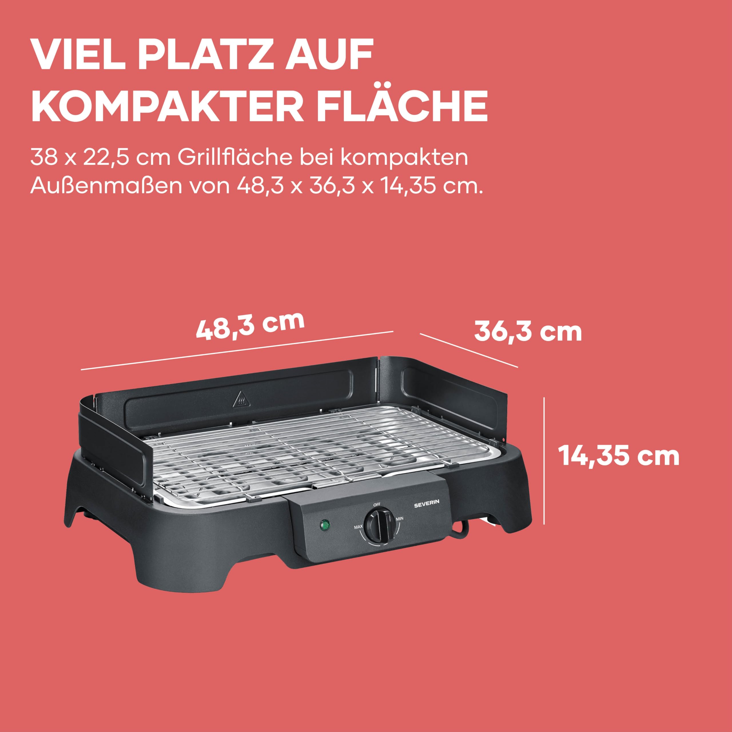 Severin Tischgrill 2000W 38x22 cm Edelstahl-Grillrost 35-200°C schwarz