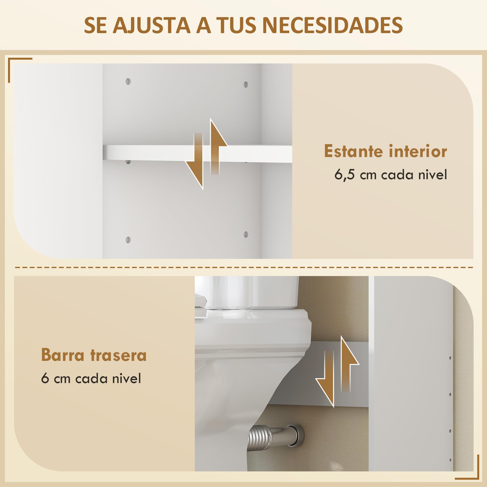 HOMCOM Estantería para Baño sobre Inodoro, Mueble Organizador de Baño de 3 Niveles con Estante Abierto, 2 Puertas y Estante Ajustable, 64x20x170,5 cm, Blanco
