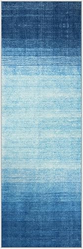 Miniatura 8 de Wonnitar Alfombra Corredor Ombre Azul Lavable 2x6 para Pasillo, Alfombra Corredor de Baño Moderna, Antideslizante de Pelo Bajo Degradado Suave