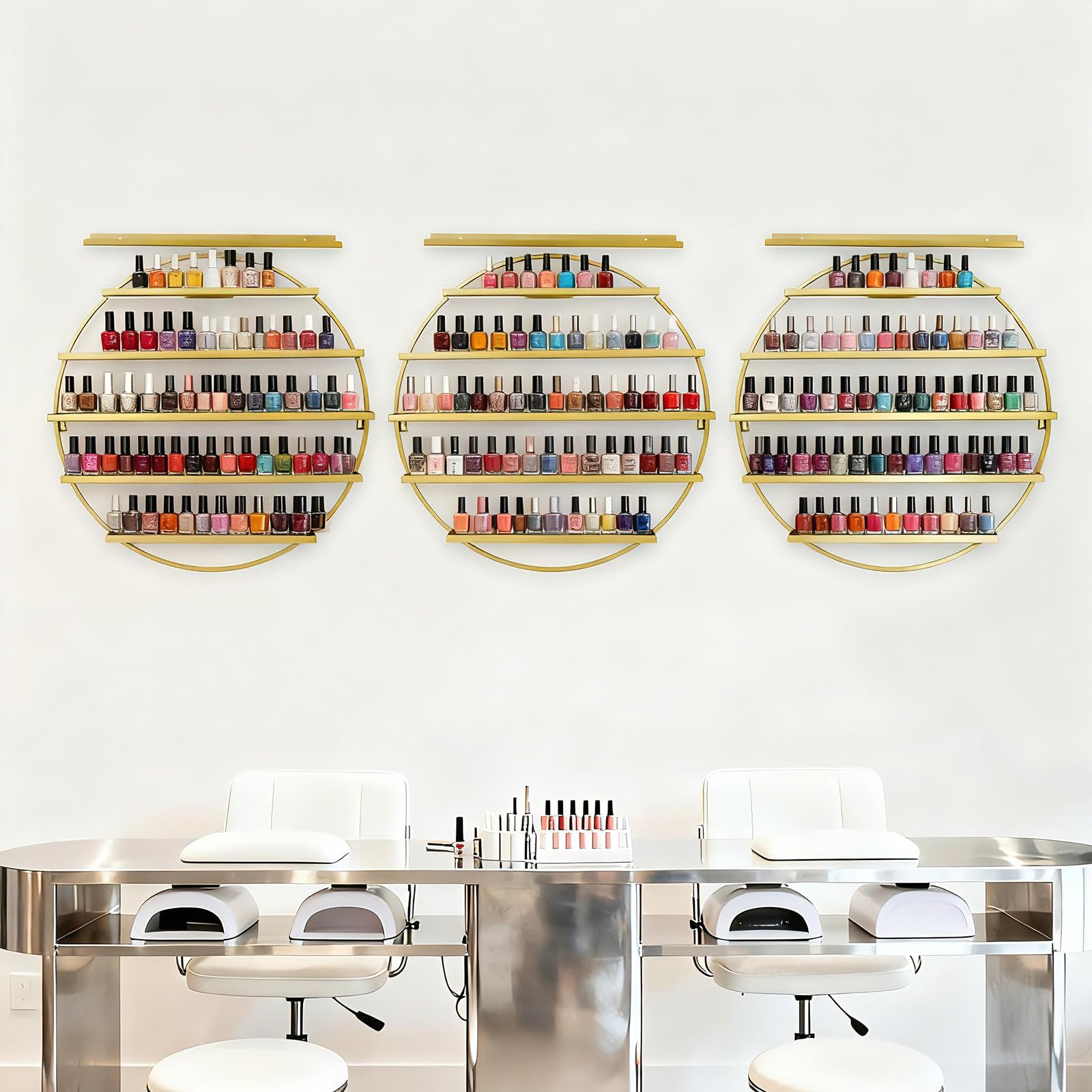 Estantería Redonda de Pared de 5 Niveles, Soporte para Esmalte de uñas, Expositor de uñas, 6 Unidades en uno, para pintalabios, aceites Esenciales y Otros Objetos (Dorado)