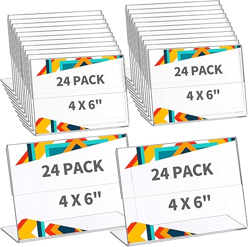 24 soportes acrílicos para letreros de 4 x 6 pulgadas, marco de plástico transparente para fotos en la parte posterior, para boda, oficina,