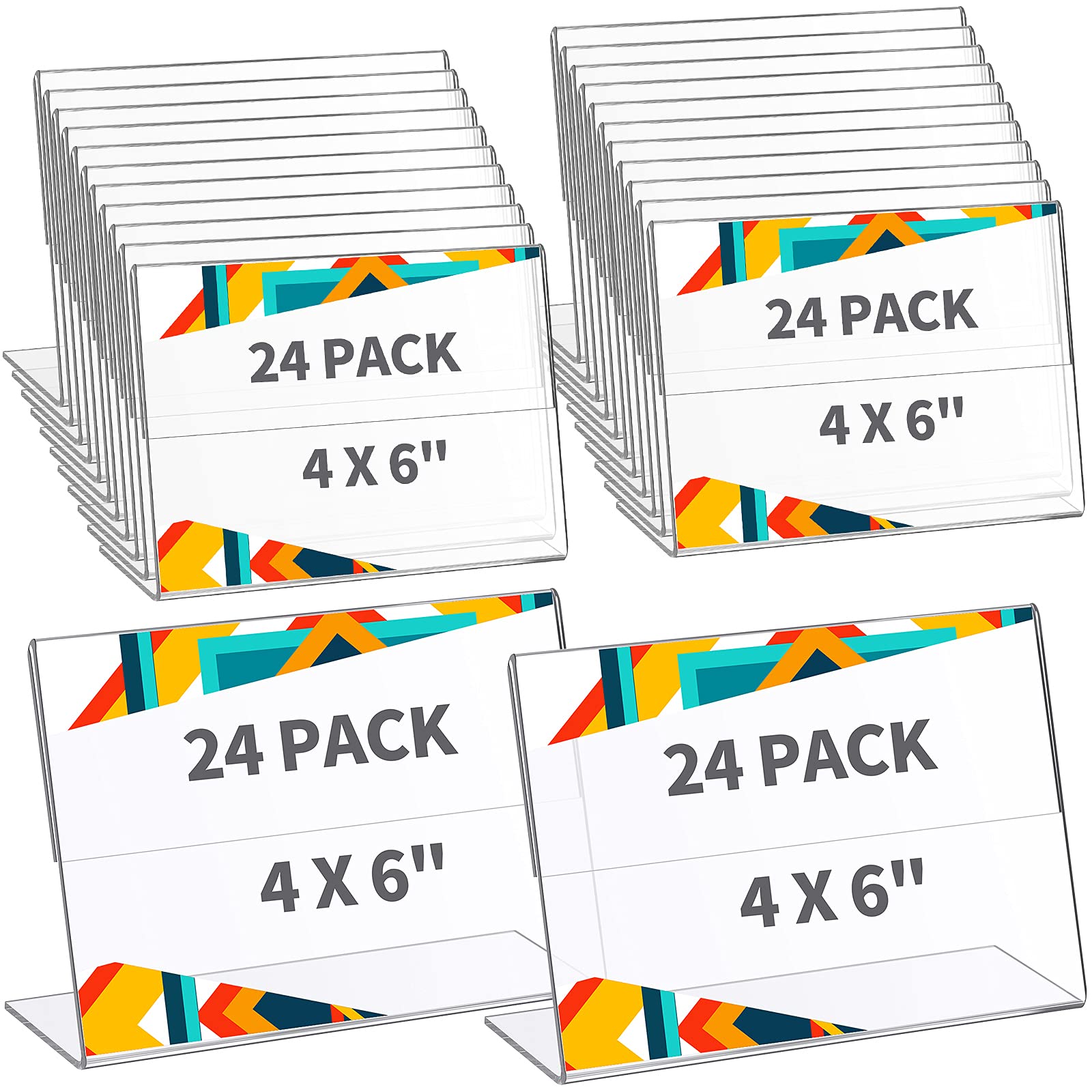 Yalikop 24 Pieces Acrylic Sign Holder 4 x 6 Inch Plastic Picture Frame Clear Photo Sign Back Brochure Display Standing Frame for Wedding Office