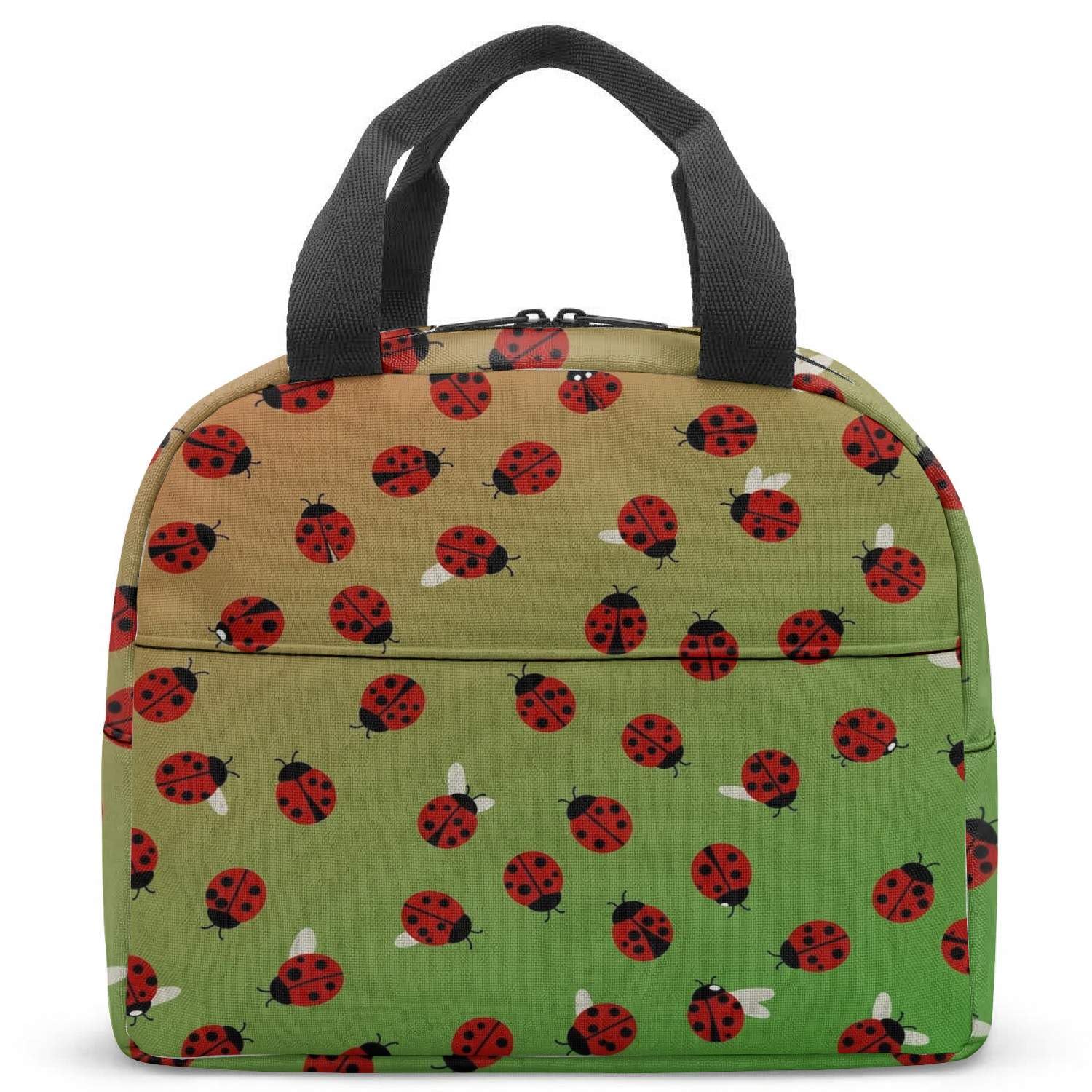 Sac isotherme coccinelle pour enfants, sac à déjeuner portable de 23x13x21 cm pour filles