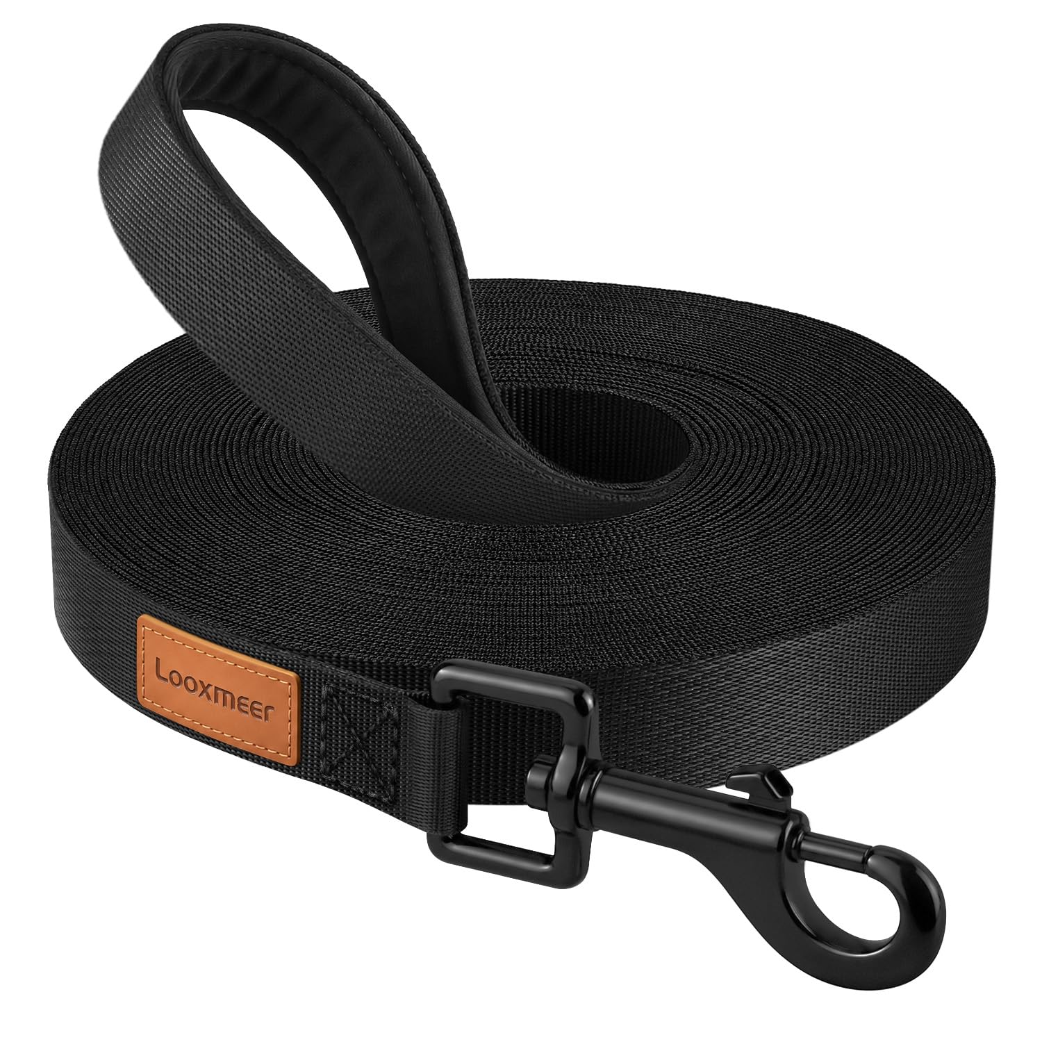 Guinzaglio Addestramento per Cani 3m/5m/7m/10m/15m/20m/25m/30m, Nero | Maniglia Imbottita, Moschettone Girevole Anti-groviglio, Custodia Portabile, Resistente per Passeggiate e Attività Outdoor