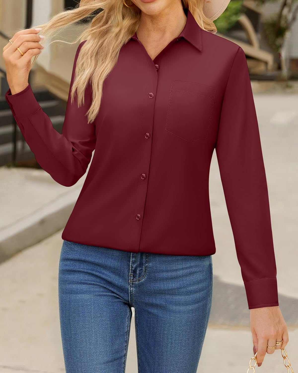 J.VER Womens Button Down Dress Shirts Long Sleeve Shirt Classic Business Casual Work Blouse Tops with Pocket - Image 3