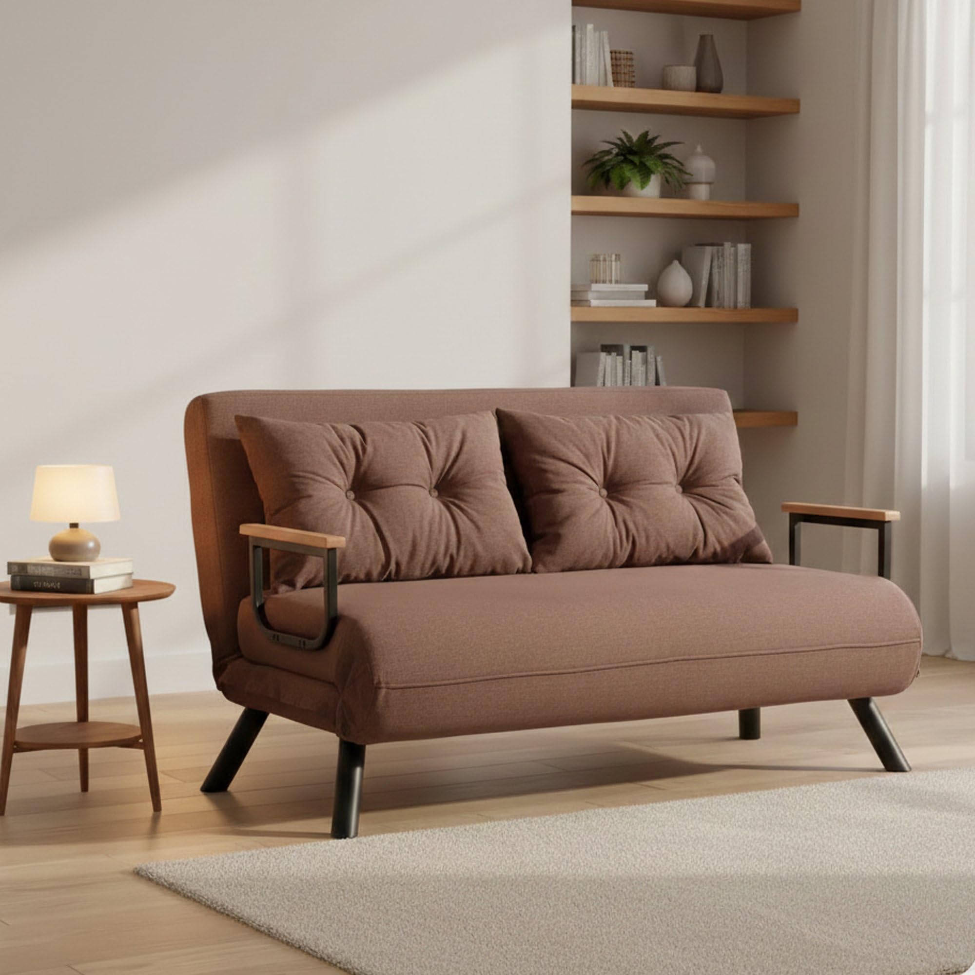 Dmora - Divano Letto 2 posti Merak, Sofà trasformabile, Divanetto per Ospiti, Poltrona Letto, 133x78 h78 cm, Sabbia