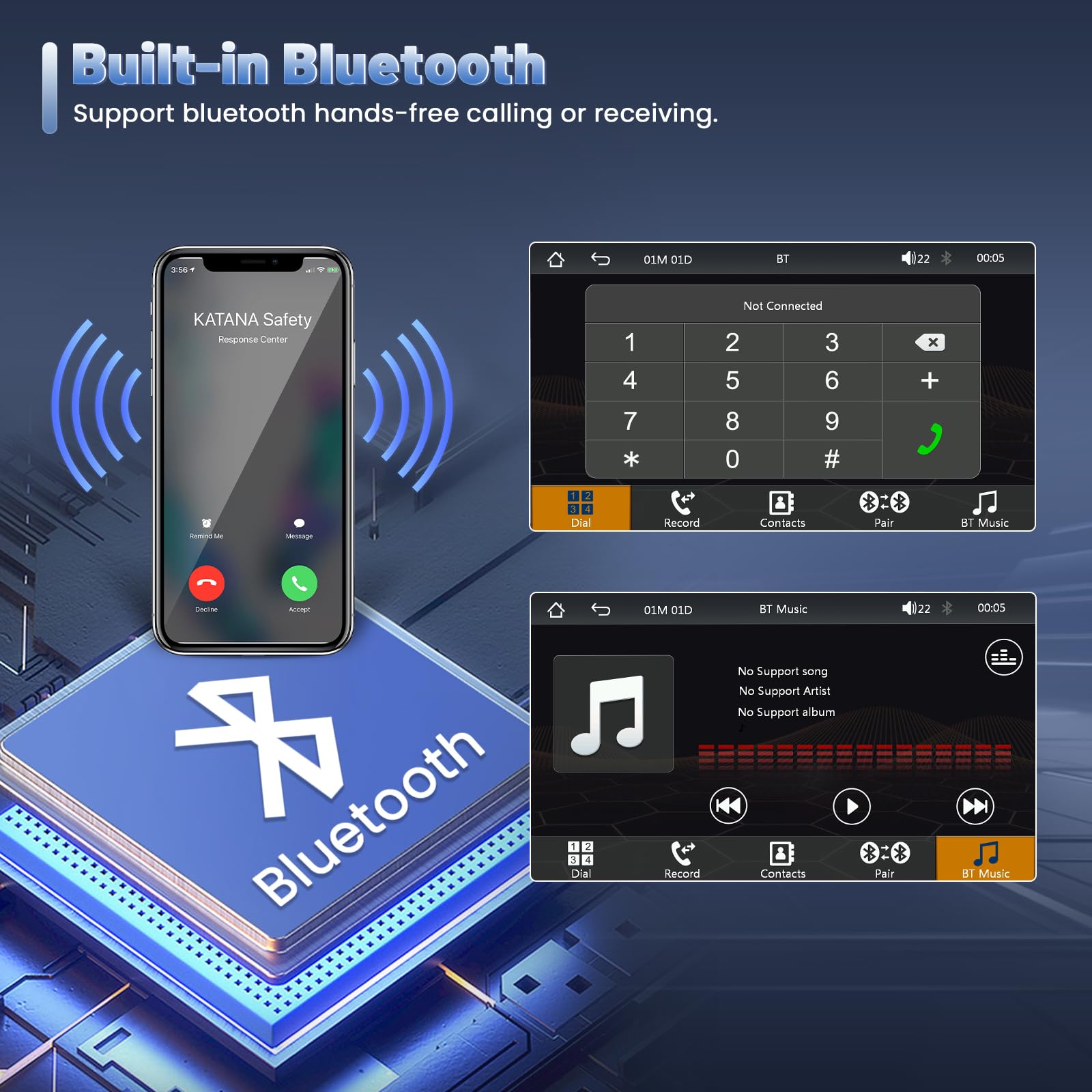 Inefala Autoradio Bluetooth 2 Din avec Voiture Android sans Fil 7 Pouces Écran Tactile Stéréo Voiture Prend en Charge Bluetooth Miroir Lien FM/RDS Radio USB Type-C eq avec Caméra Arrière