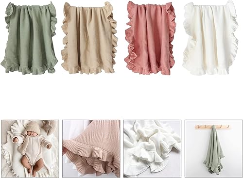 Miniatura 3 de Manta de punto con borde de volantes para bebé, manta para cuna, no fluorescente, manta de fotos para recién nacidos, manta de bebé, colcha unisex a