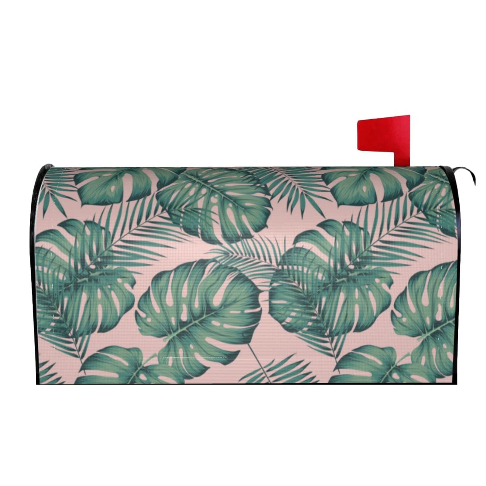 Pink Palm Leaf Tropical Pattern Mailbox Covers Magnetic Wraps Post Letter Box Cover Garden Home Decor
