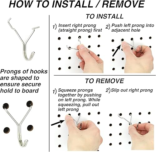 Miniatura 8 de Ganchos de acero para tablero de clavijas, paquete de 100 ganchos en J de 1 pulgada, color negro, no se caen, se adapta a cualquier tablero de